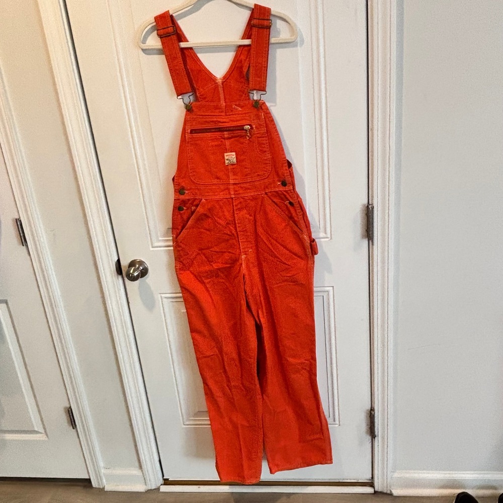 Pointer Brand Womens Overalls Size 30 Orange Cotton Made in USA Carpenter Bibs